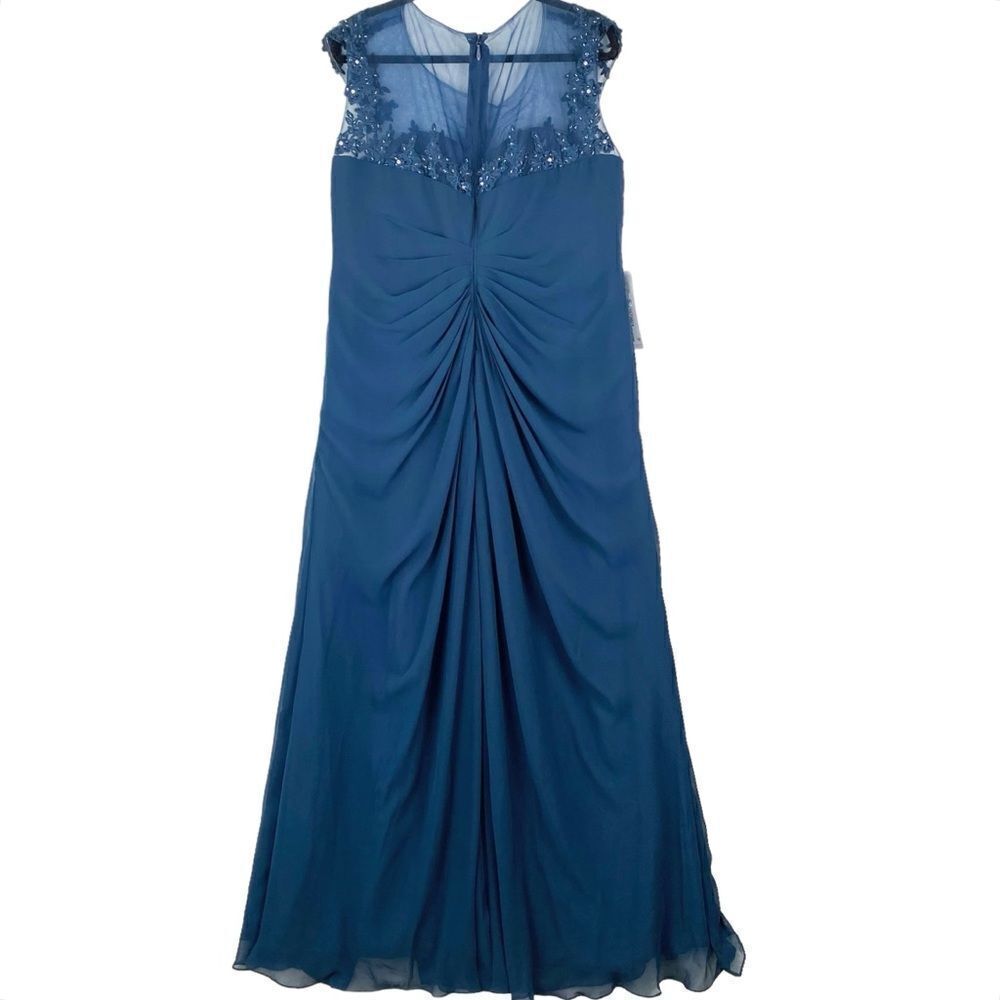 Azazie Libby A-Line Scoop Sequins Chiffon Dress Sz 20 Dark Navy Wedding - Picture 7 of 16